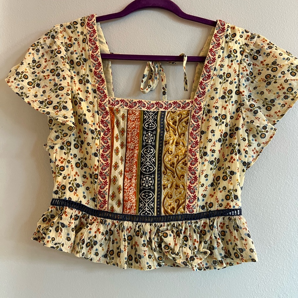 Floral Patchwork Square Neck Top - image 1